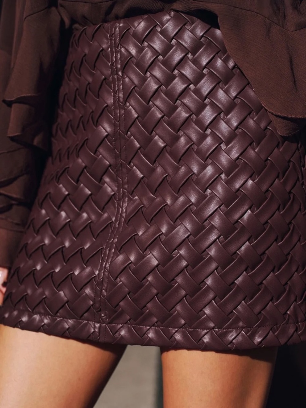 Commense Faux Leather Woven Mini Skirt Sz XS